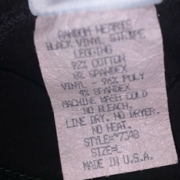 RANDOM Hearts Black Vinyl stripe leggings Girls size Large  - Picture 7 of 8
